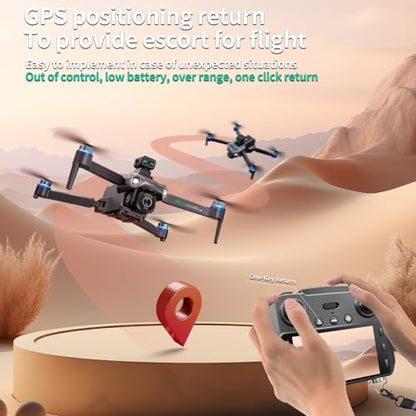 GPS Drone with 5.9" HD Screen Controller, 2K UHD Camera, 360° Laser Obstacle Avoidance, One-Key Takeoff/Return, Stable FPV Transmission, Foldable & Portable Design with 2 Batteries for Extended Flight Time.