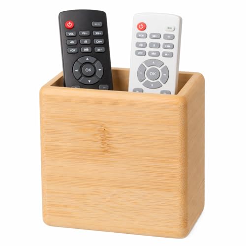 Garneck Bamboo Remote Control Holder Wall Mount Wood Remote Caddy Organizer - size: 10x9.5cm