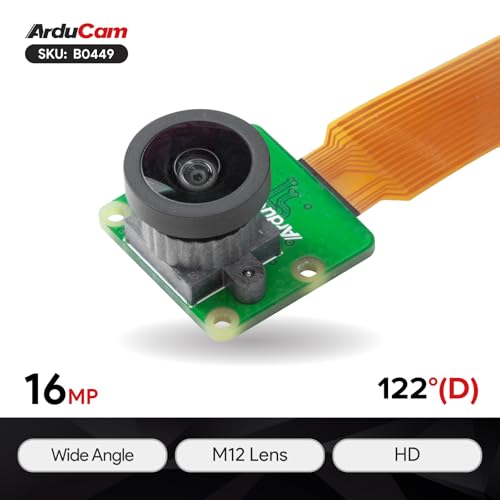 Arducam for Raspberry Pi Camera 16MP IMX519 Camera Module with 120°(D) Wide Angle M12 Lens for Raspberry Pi and OpenHD