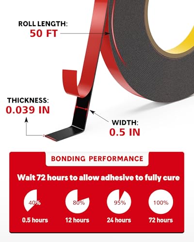 HitLights Double Sided Tape Heavy Duty, Strong Adhesive, 50ft x 0.5in - size: 0.5 in x 50 ft