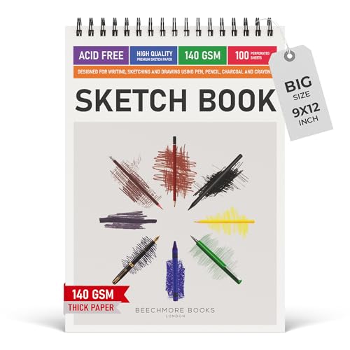Beechmore Books 9x12 Top Spiral Sketchbook 140 GSM 100 Perforated Pages - size: A4 (9" x 12")