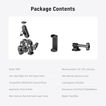 NEEWER Super Clamp with 3" Dual Ballhead Magic Arm Camera Phone Mount, ST88 - style: ST88