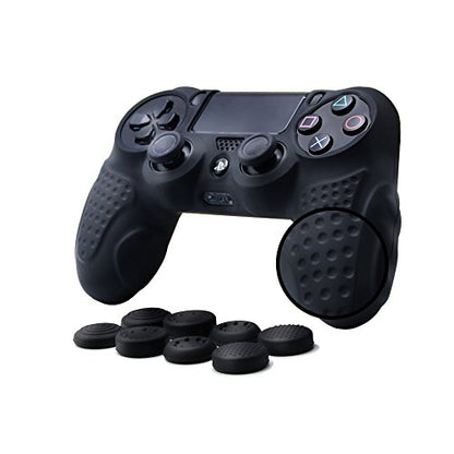 PS4 Controller DualShock4 Skin Grip Anti-Slip Silicone Cover Protector Case for Sony PS4/PS4 Slim/PS4 Pro Controller with 8 Thumb Grips (Black) - color: Black