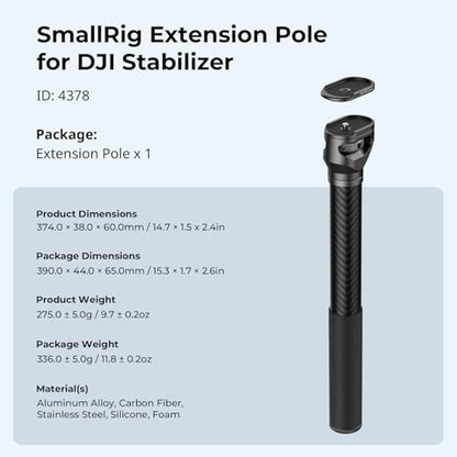 SmallRig Gimbal Extension Pole, 15''/37cm Carbon Fiber Gimbal Extension Arm