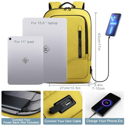 hk Backpack for Men Business Slim Laptop Bag - color: Lemon Yellow, size: 15.6 Inch
