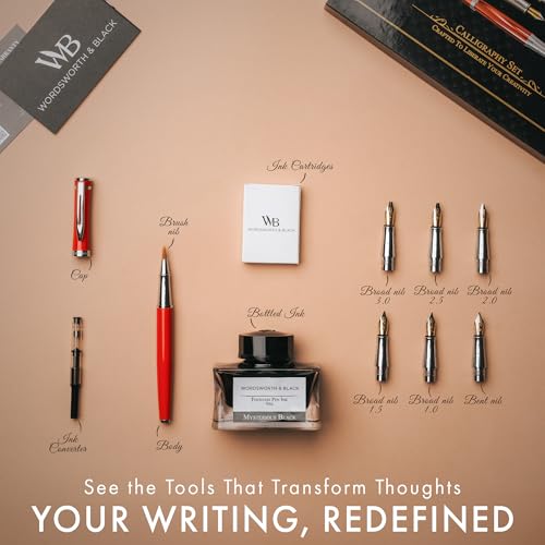 Wordsworth & Black Luxury Calligraphy Pen Set for Writing, 6 Nibs, Red - color: Red Chrome
