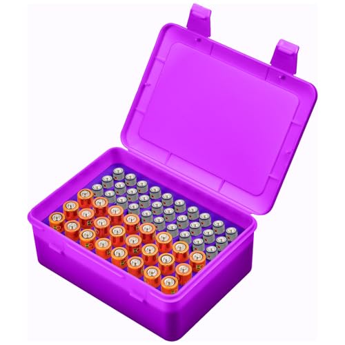 Battery Organizer Storage Box, Garage Case Holder for 24* AA, 30* AAA Batteries (Bag Not Include Batteries Pack) (purple) - color: purple