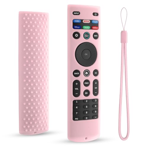 Silicone Remote Control Cover for Vizio XRT140, Protective Case for Vizio Smart TV Remote with Lanyard, Anti-Slip (Pink) - color: Pink