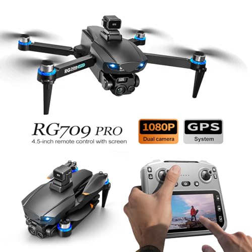 GPS Drone with 2 Wide-Angle Camera 4K for Adult,5" Screen Control - color: black