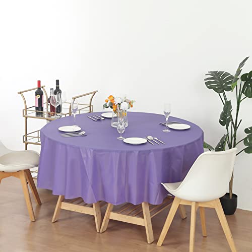 Evershine (12-Pack Heavy Duty Plastic Table Covers Tablecloth (Reusable) (Round 84", Purple) - color: Purple, size: 12 PACK Round 84"