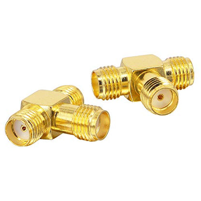 SMA Splitter Adapter SMA Female to Dual SMA Female Triple Tee Connector Splitter Antenna SMA 2-Way Converter for WiFi Aerial FPV Drone Radio Baofeng Yaesu Camera Pack of 2 - size: SMA Female to Dual SMA Female