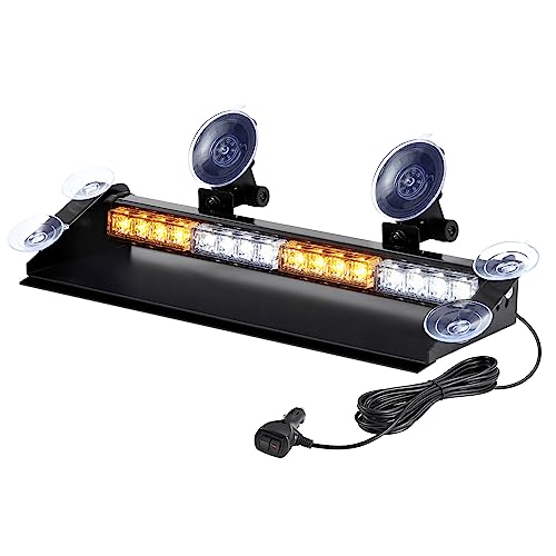 WOWTOU LED Amber White Strobe Dash Light w/Windshield Suction Cup Bracket - color: Amber / White