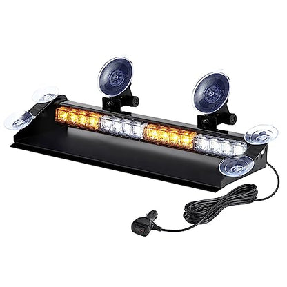 WOWTOU LED Amber White Strobe Dash Light w/Windshield Suction Cup Bracket - color: Amber / White
