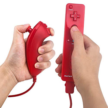 Motion Plus Wii Controllers 2Packs with Nunchucks, Wii Remote Controllers Compatible for wii and Wii U with Built in Motion Plus - color: red+red