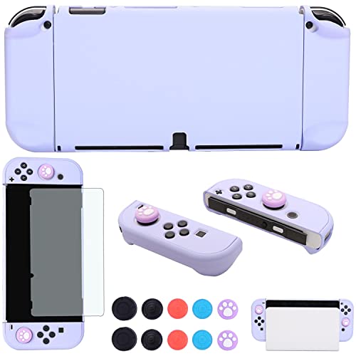 COMCOOL Dockable Case for Nintendo Switch Oled - [9 FT Military Grade Drop Protection] [with Tempered Glass Screen Protector and Thumb Grips] Cute Protective Cover for Nintendo Switch Oled - Purple - color: Purple