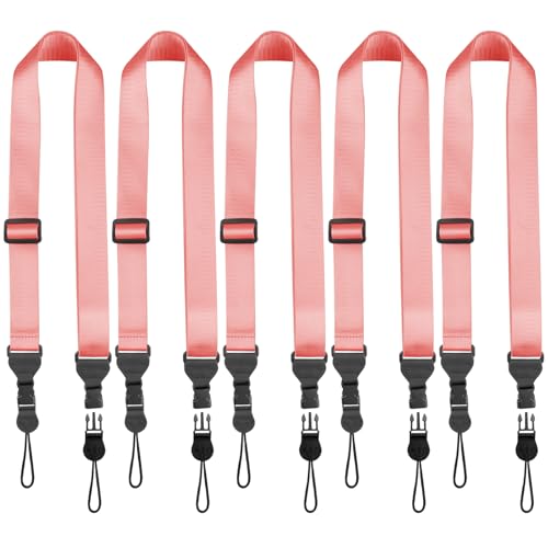 FIEIL 5 Pack Nylon iPad Strap, Adjustable Camera Neck Strap, Comfortable Shoulder Strap for iPad, Cellphone Tablet, Camera, Laptop, Binocular, Luggage Bag(Peach Pink Universal Neck Lanyard) - size: 5 Pack Peach Pink