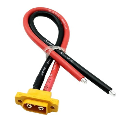 2pcs XT60E-M Plug Male Connector XT60 Mountable Pigtail Cable with 20CM 12AWG Cable for RC Lipo Battery FPV Racing Quadcopter Drone (XT60E-M Cable)
