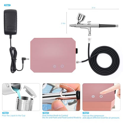 Gocheer Airbrush Kit with Air Compressor, 48 PSI (Pink) - color: Pink