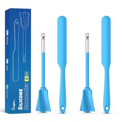 Suzzam 4pcs Silicone Resin Mixer Paddles & Spatula Set, 1/4" Hex Shank