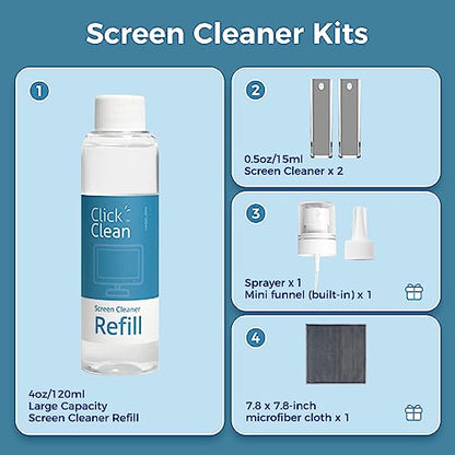 CLICK CLEAN Screen Cleaner Kit, 2 Cleaning Sprays with 4 oz Refill - size: 2 L116T Screen Cleaner Refill Kits
