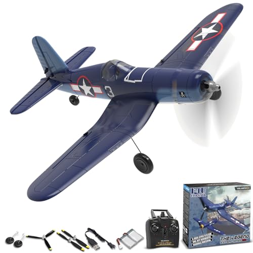 volantexrc RC Plane for Beginners, 4CH WWII RC Airplane F4U Corsair with Aileron, 2.4Ghz Remote Control Plane with Xpilot Self Righting & One Key Aerobatic & Upgraded Canopy (761-8V2 RTF) - color: 76108 Blue