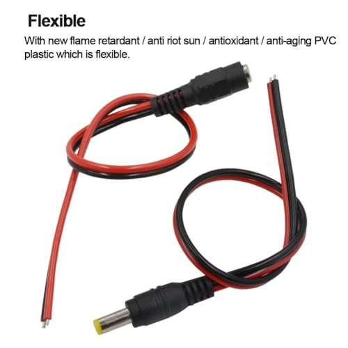 20 Pairs 18 AWG DC Power Pigtail Cable, 2.1mm x 5.5mm, 12V 5A