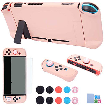 Dockable Case for Nintendo Switch - COMCOOL 3 in 1 Protective Cover Case for Nintendo Switch and Joy-Con Controller with Screen Protector and Thumb grips - Pink - color: Pink