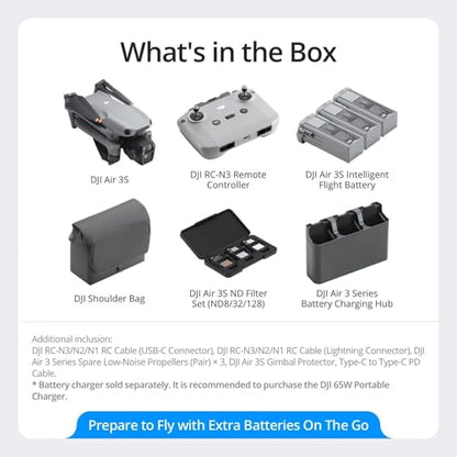 DJI Air 3S Fly More Combo (RC-N3), 4K Dual-Camera Drone, 3 Batteries - style: Air 3S Fly More Combo (RC-N3)