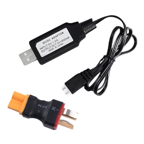 RC Battery Accessory Kit,No Wires Deans T Male (red) Connector Switch to XT30 Female (Yellow) Adapter, for Remote Control Toy Boat FPV Drone Car etc - 1 Pcs with 7.4V USB Charger Cable