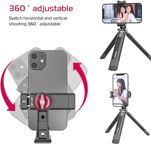 Metal Phone Tripod Mount 3 Cold Shoes & Arca Port, 360° Smartphone Tripod - size: ST-27