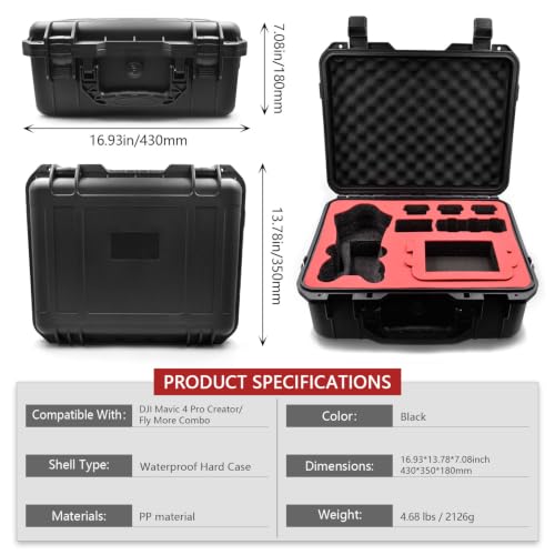 HESOYAM Waterproof Hard Storage Case for DJI Mavic 4 Pro Bundle Compatible RC 2/RC Pro 2 Controller, Black, pp Material, Foam Liner