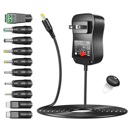 Belker 36W Universal 3V 4.5V 5V 6V 7.5V 9V 12V USBC AC Adapter with 10 Tips - size: 36w 3-12v 3a