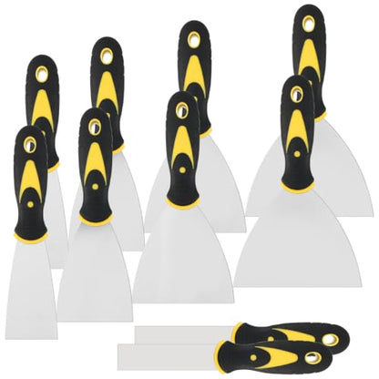 10 Pcs Putty Knife Set 1" 2" 3" 4" 5" Stainless Steel Paint Scraper Spackle Knives No Rusting Flexible Metal Scraper Tools for Repairing Drywall Removing Wallpaper Mud Plaster Scraping - color: 10pcs 1" 2" 3" 4" 5" Yellow