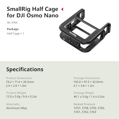 SMALLRIG Half Cage for DJI Osmo Nano, with a 1/4"-20 Threaded Hole/Quick Release Mount for DJI/Cold Shoe Mount - style: Nano Half Cage - 5764