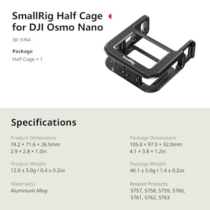 SMALLRIG Half Cage for DJI Osmo Nano, with a 1/4"-20 Threaded Hole/Quick Release Mount for DJI/Cold Shoe Mount - style: Nano Half Cage - 5764