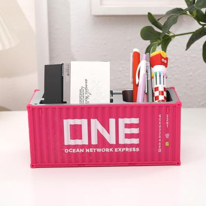 Desk Organizer Office Supplies Multi-function Shipping Container Storage Box Pen/Pencil,Business Name Cards Remote Control Holder Gray, Pen and Pencil Shipping Container Style Holders (Pink) - color: Pink