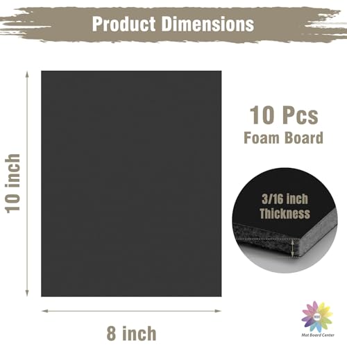 Mat Board Center, Pack of 10 Acid-Free Foam Boards, 8x10 inch Black Foam Boards, 3/16" Thick - color: Black, size: 8x10