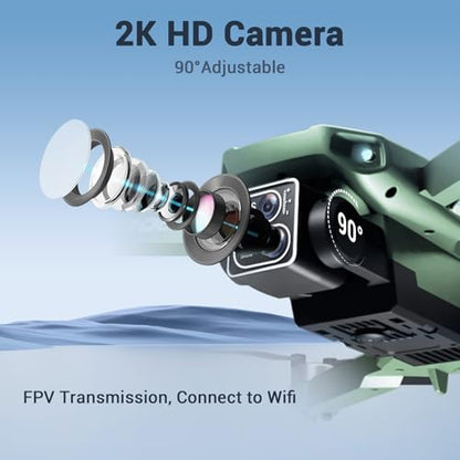Drones with Camera for Adults 2k One-Key Take Off/Landing FPV RC Drone with Camera for Beginners Headless Mode, 3 Speeds, 360° Flip, 2 Batteries Mini Drone for Beginners Green - color: Green