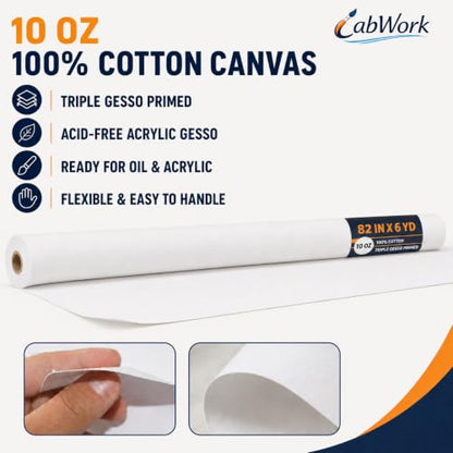 Large Primed Canvas Roll for Painting, 82 in x 6 yd, 10 oz Cotton - size: 82 in × 6 yd