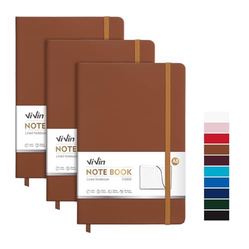 ViVin 3 Pack A5 Hardcover Lined Notebook,192 pg College Ruled 5.5x8.3 - color: Brown, size: 3 Pack