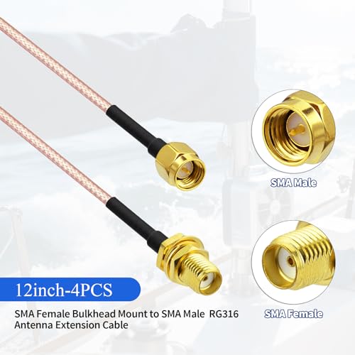 Yuslao SMA Male to SMA Female Low Loss RG316 Antenna Extension Jumper Cable 12 inch 30cm (4-Pack) for WiFi Antenna 4G LTE Router SDR USB Dongle Receiver Cellular Gateway - color: 12 inch (4-Pack)