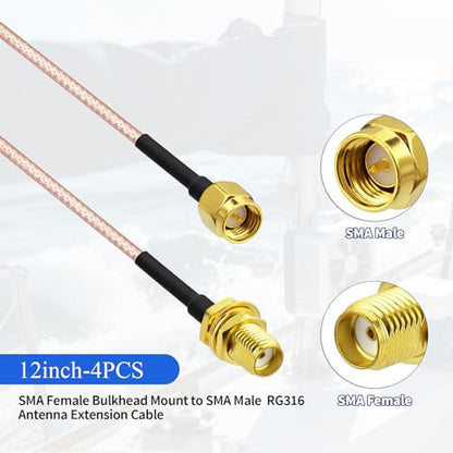 Yuslao SMA Male to SMA Female Low Loss RG316 Antenna Extension Jumper Cable 12 inch 30cm (4-Pack) for WiFi Antenna 4G LTE Router SDR USB Dongle Receiver Cellular Gateway - color: 12 inch (4-Pack)