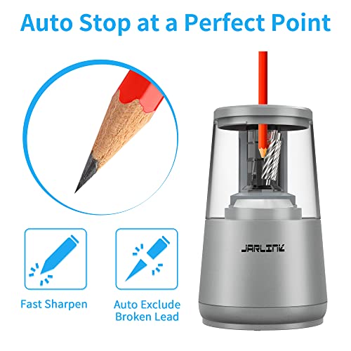 JARLINK Electric Pencil Sharpener, Heavy Duty Helical Blade, Auto Stop - color: Gray