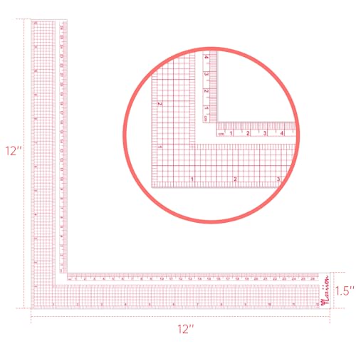 YLaziion 12" Acrylic L-Square Sewing Ruler, Right Angle Quilting Tool - style: 12" L-Square Ruler