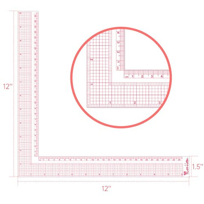 YLaziion 12" Acrylic L-Square Sewing Ruler, Right Angle Quilting Tool - style: 12" L-Square Ruler