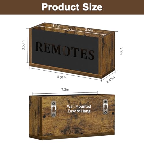 YINMIT Remote Control Holder,2-Slot TV Remote Caddy,Wall Mount and Tabletop - color: Rustic Brown - Style B, size: Small