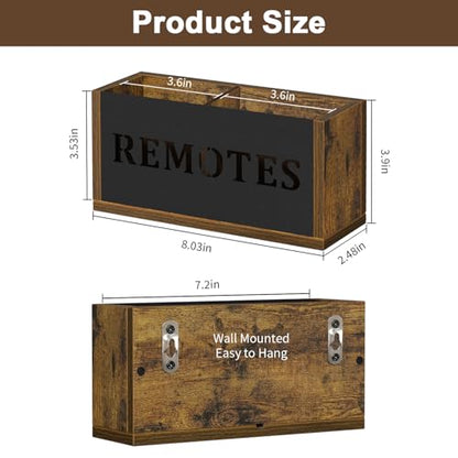 YINMIT Remote Control Holder,2-Slot TV Remote Caddy,Wall Mount and Tabletop - color: Rustic Brown - Style B, size: Small