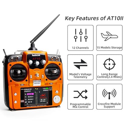Radiolink AT10II 12CH 2.4G RC Transmitter and Receiver R12DS for Airplane - color: Orange