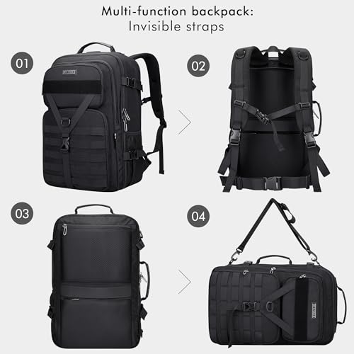 WITZMAN Travel Backpack for Men 40L Convertible Bag Fits 17" Laptop - color: Black