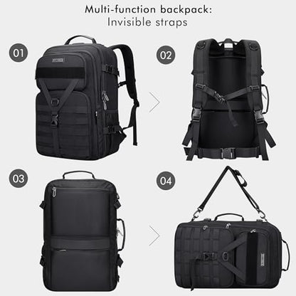 WITZMAN Travel Backpack for Men 40L Convertible Bag Fits 17" Laptop - color: Black